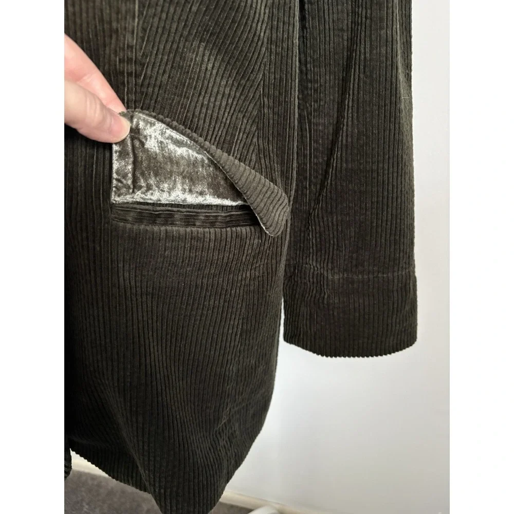J. Jill Wide Wale Corduroy Jacket Velvet Trim Large Petite Green Barn Chore Coat